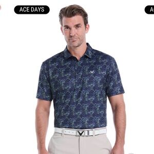 Callaway Men's Navy Floral Patterned Polo Golf Shirt - L
